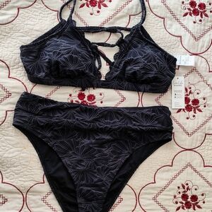 Black Floral Bikini Set
